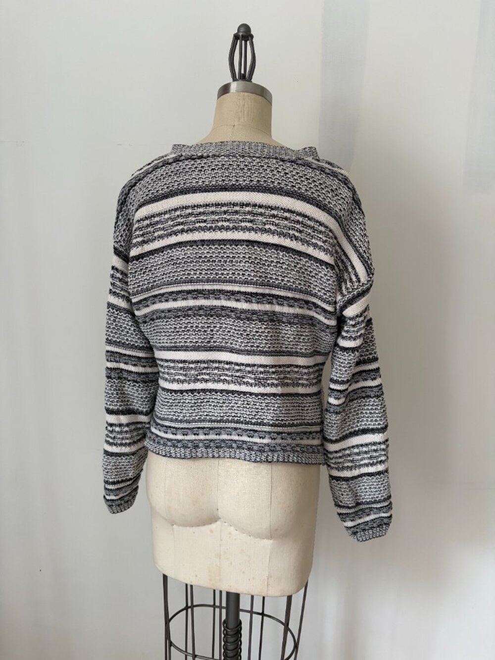 VTG 90s Jonathan Logan Striped Cotton Knit Cardigan Sweater Cottagecore Size S - Picture 8 of 9